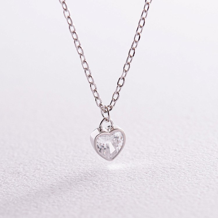 Срібне кольє "Сердечко" з фіанітом ?181253 від ювелірного магазину Онікс - 2