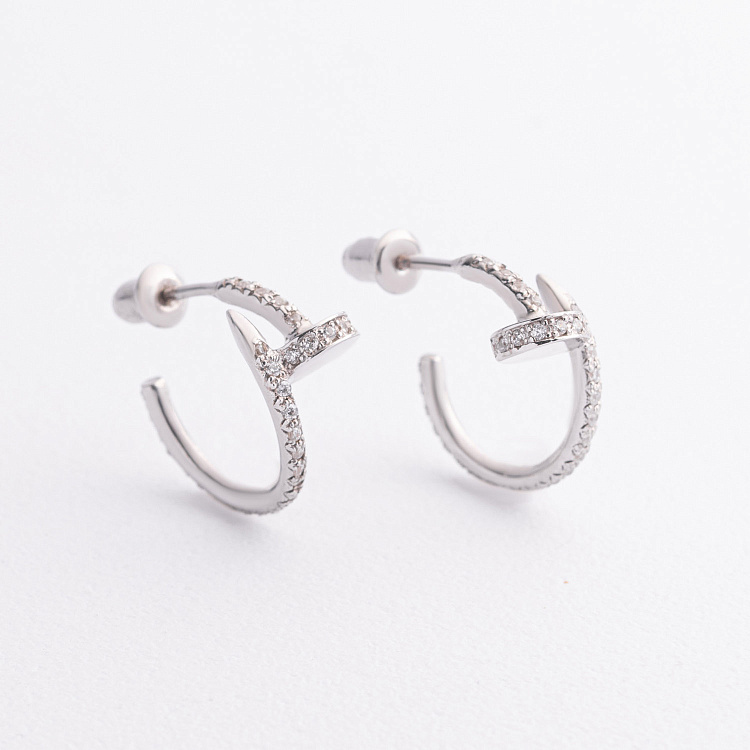 Срібні сережки - пусети "Цвях" з фіанітами 1332с від ювелірного магазину Онікс