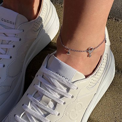 Срібний браслет "Сердечка" з фіанітами на ногу 141568 №4