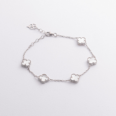 Срібний браслет "Конюшина" (перламутр) 141826