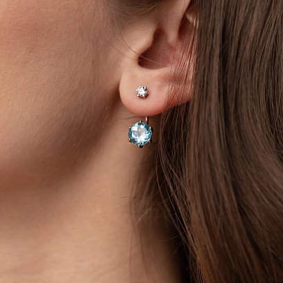 Золотые серьги - джекеты "Магия" (фианит, топаз) с06946 №4