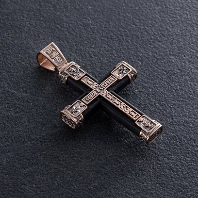 Золотой крест "Распятие. Спаси и Сохрани" с эбеновым деревом 981з №7