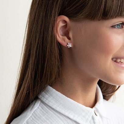 Серебряные серьги-пусеты "Цветочки" (фианиты) 121481 №2