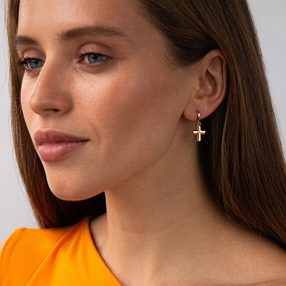 Золотые серьги "Крестики" (фианиты) с04416 №2