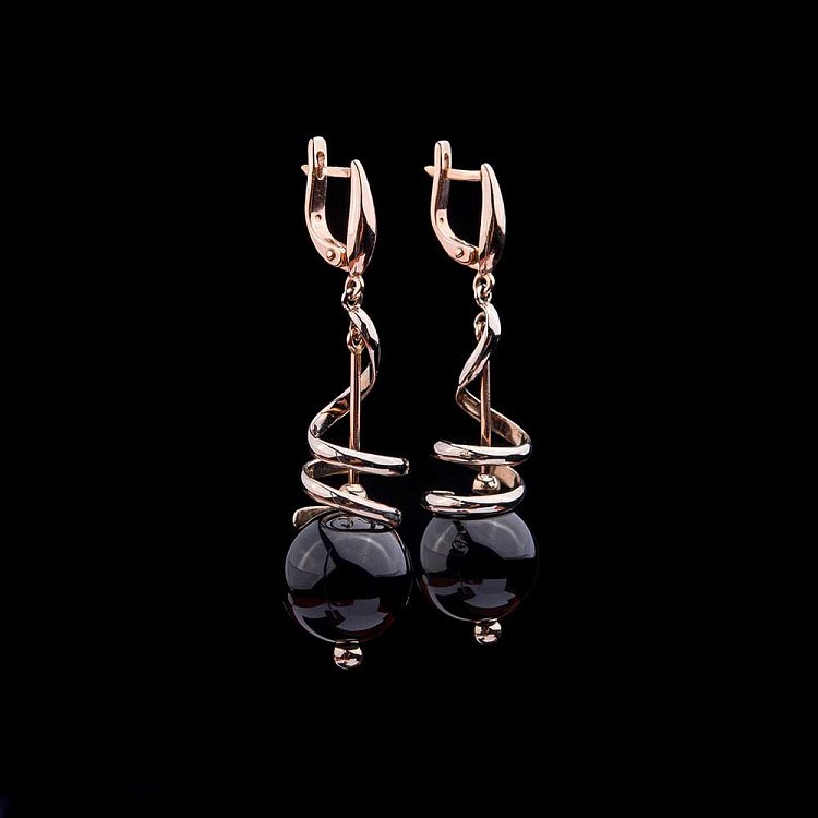 Золотые серьги с черным агатом 459107 от ювелирного магазина Оникс - 2