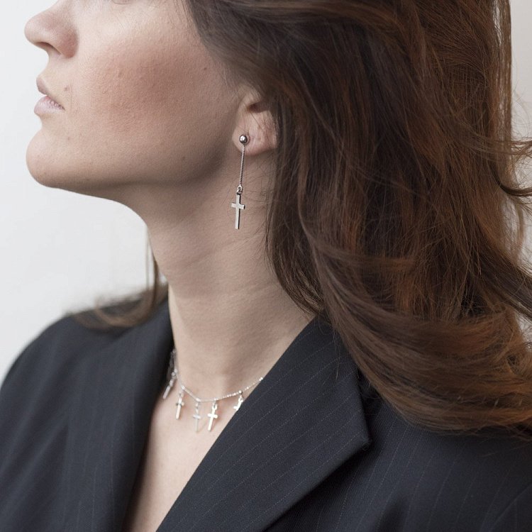 Серебряное колье с крестиками 18614 от ювелирного магазина Оникс - 8