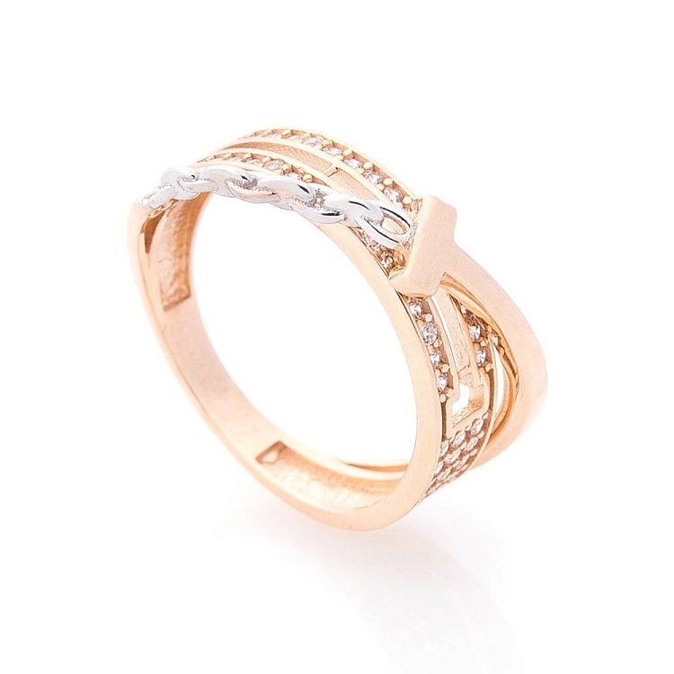 Золота каблучка з фіанітами к05567 від ювелірного магазину Онікс