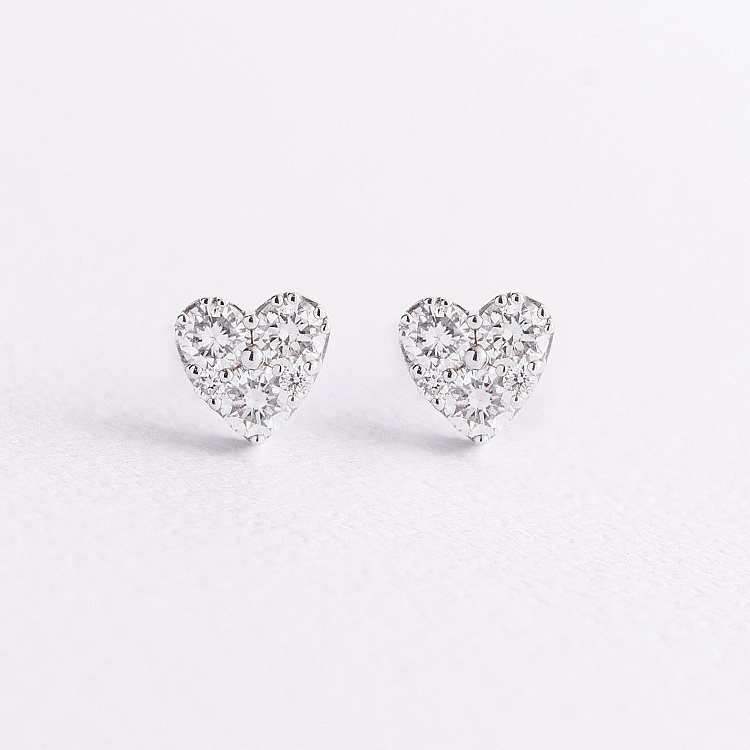 Золоті сережки - пусети "Сердечки" з діамантами сб0550mi від ювелірного магазину Онікс