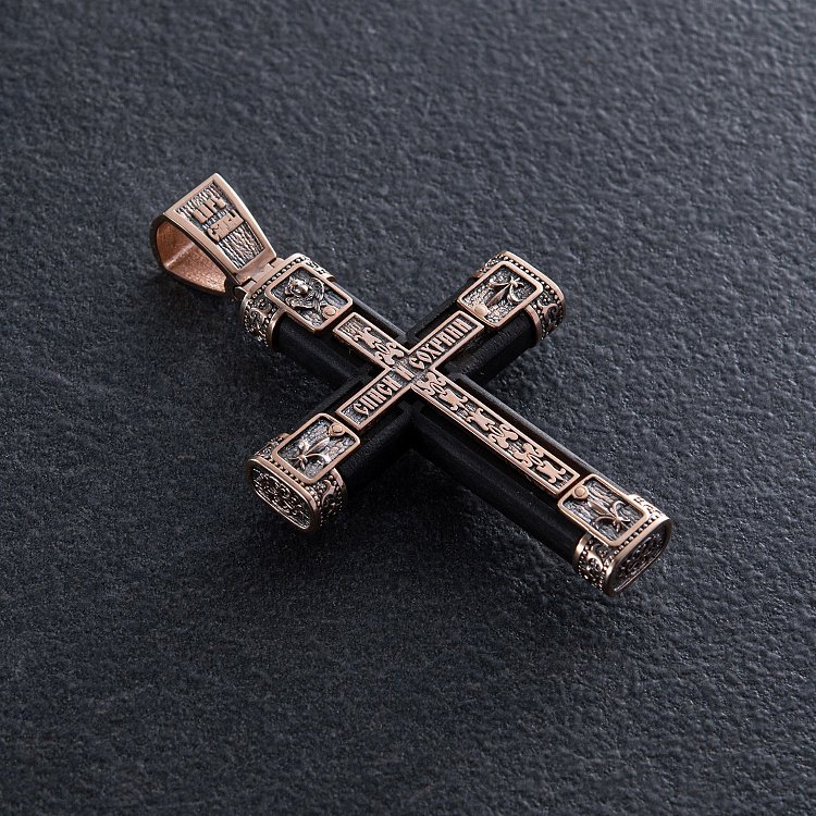 Золотой крест "Распятие. Спаси и Сохрани" с эбеновым деревом 981з от ювелирного магазина Оникс - 6