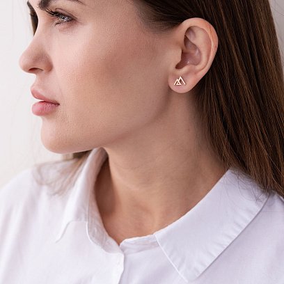 Сережки - пусети "Гори" в червоному золоті с07443 №2