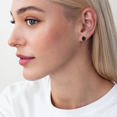 Серебряные серьги - пусеты с синтетическим кварцем 121959 №2