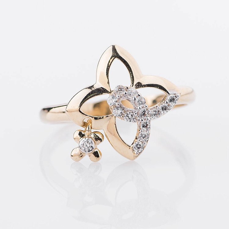 Золота каблучка "Квітка" (фіаніти) к04862 від ювелірного магазину Онікс - 1