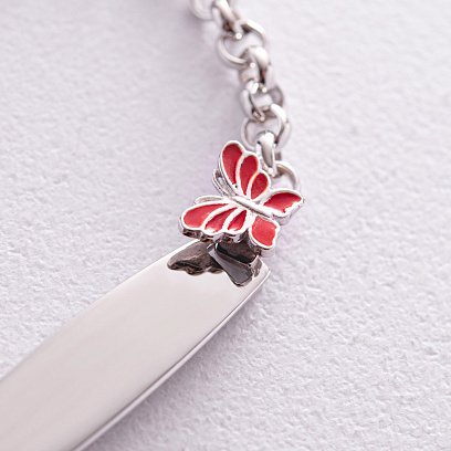 Серебряный детский браслет "Бабочка" с эмалью (возможна гравировка) 141633 №3