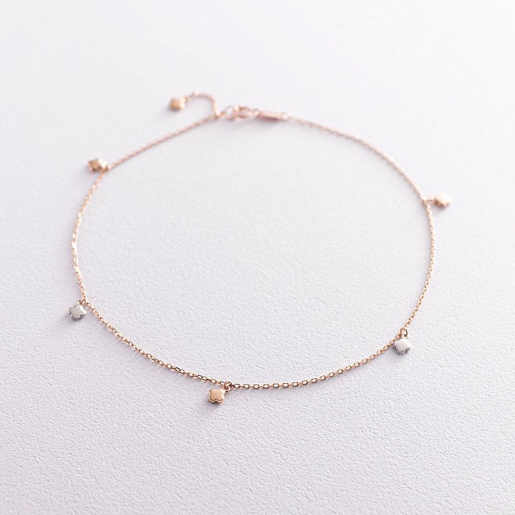 Золотой браслет на ногу "Клевер" б03683 от ювелирного магазина Оникс - 4