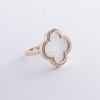 Кольцо "Клевер" в желтом золоте (перламутр) к07985 №2