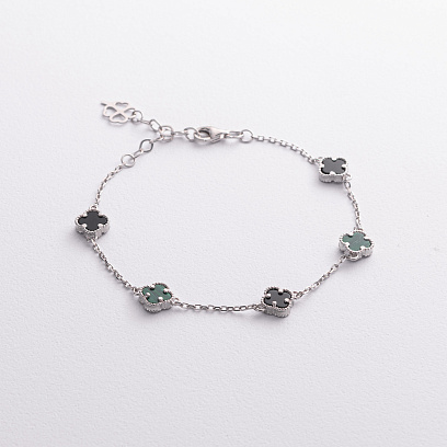 Срібний браслет "Конюшина" (онікс, малахіт) 141846