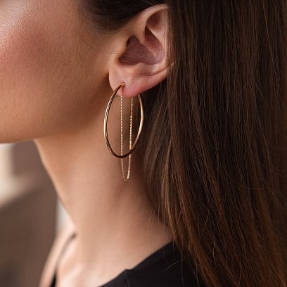 Золотые овальные серьги с цепочками с07962 №4