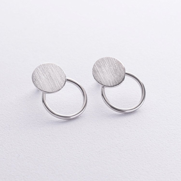 Серебряные серьги-пусеты "Кружочки" 122574 от ювелирного магазина Оникс - 4