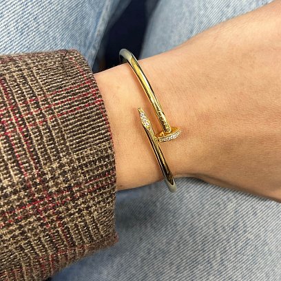 Жорстий браслет "Цвях" з фіанітами (жовте золото) б04653 №2