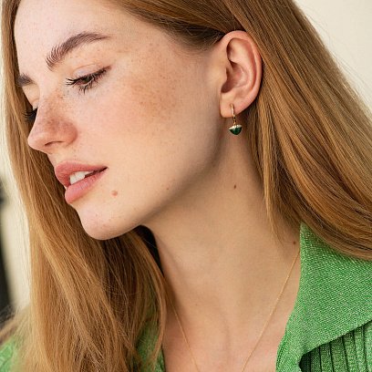 Золотые серьги (малахит, бриллианты) сб0533sm №4