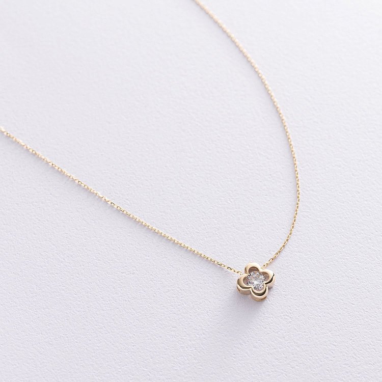 Кольє "Конюшина" в жовтому золоті (фіаніт) кол01126 від ювелірного магазину Онікс