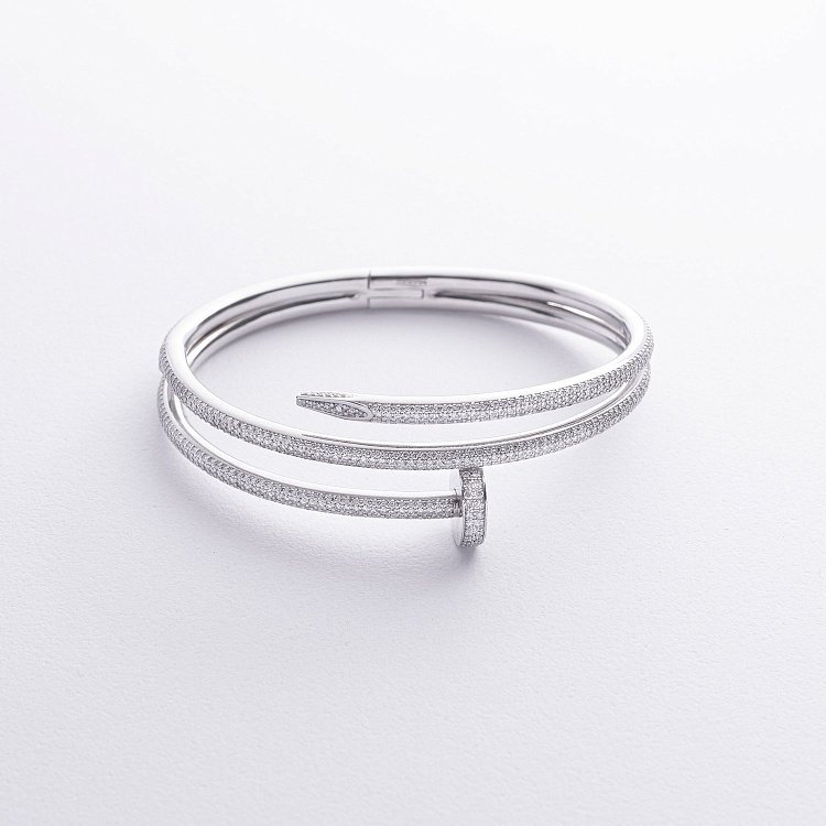 Жесткий золотой браслет "Гвоздь" с бриллиантами бб0052м от ювелирного магазина Оникс