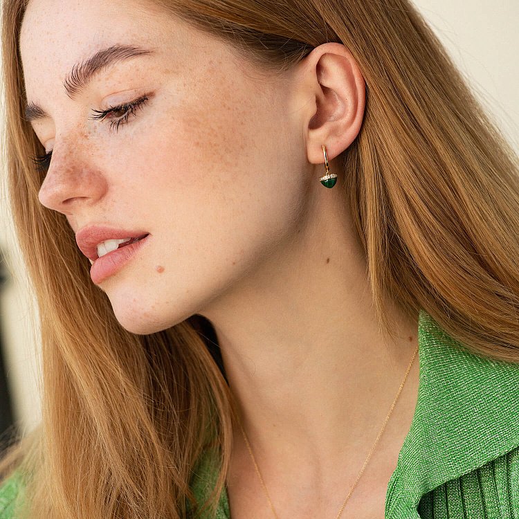 Золотые серьги (малахит, бриллианты) сб0533sm от ювелирного магазина Оникс - 3