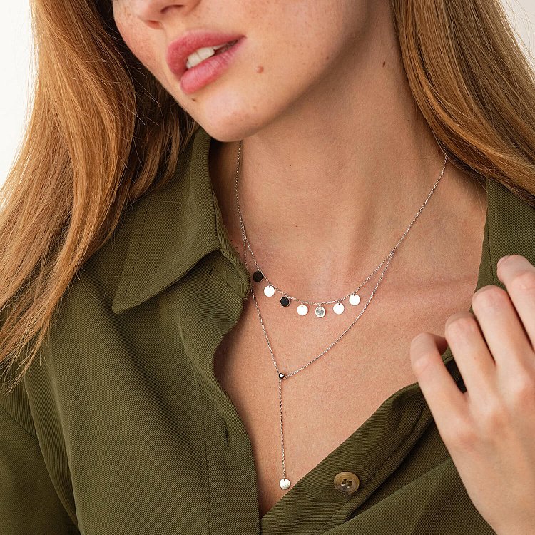 Подвійне кольє - краватка "Монетки" у білому золоті кол02283 від ювелірного магазину Онікс - 4