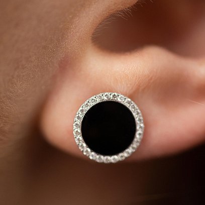 Золоті сережки - пусети з діамантами та емаллю 333341421 №4