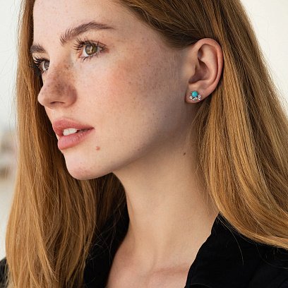 Золотые серьги - пусеты (бриллианты, бирюза) сб0504ca №2