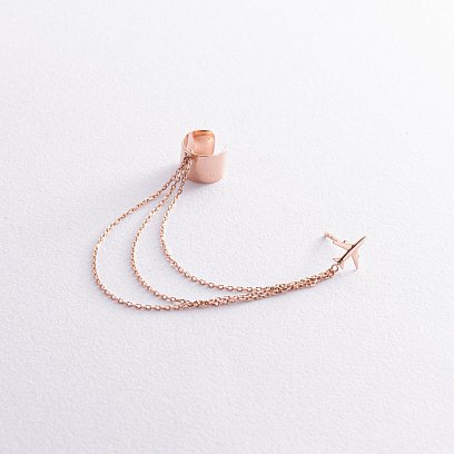 Серьга - каффа "Самолет" в красном золоте с цепочками с08386