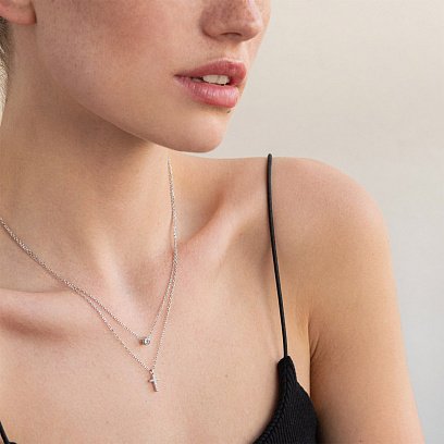 Серебряное колье "Крестик" с фианитами 181128 №3