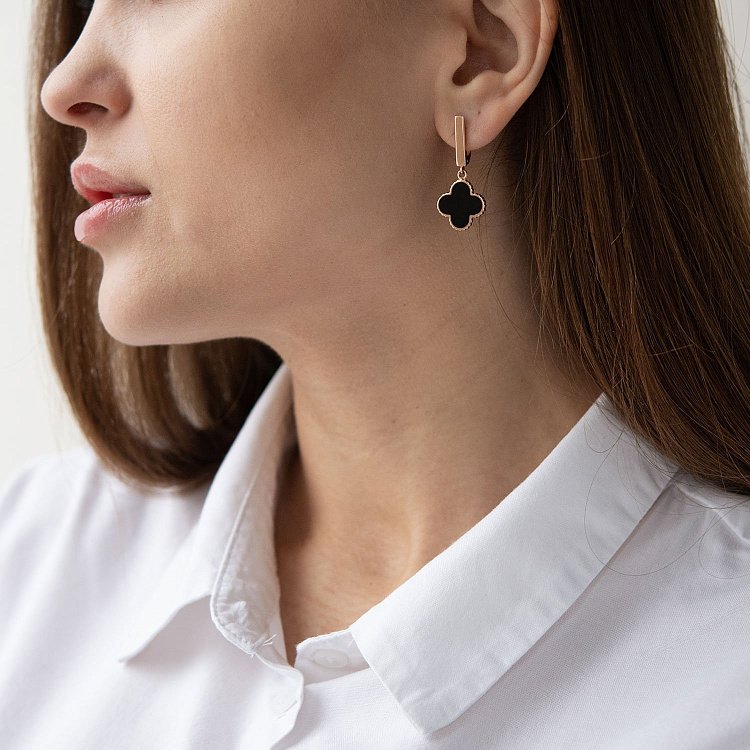 Золоті сережки "Конюшина" (емаль) 400267E від ювелірного магазину Онікс - 1