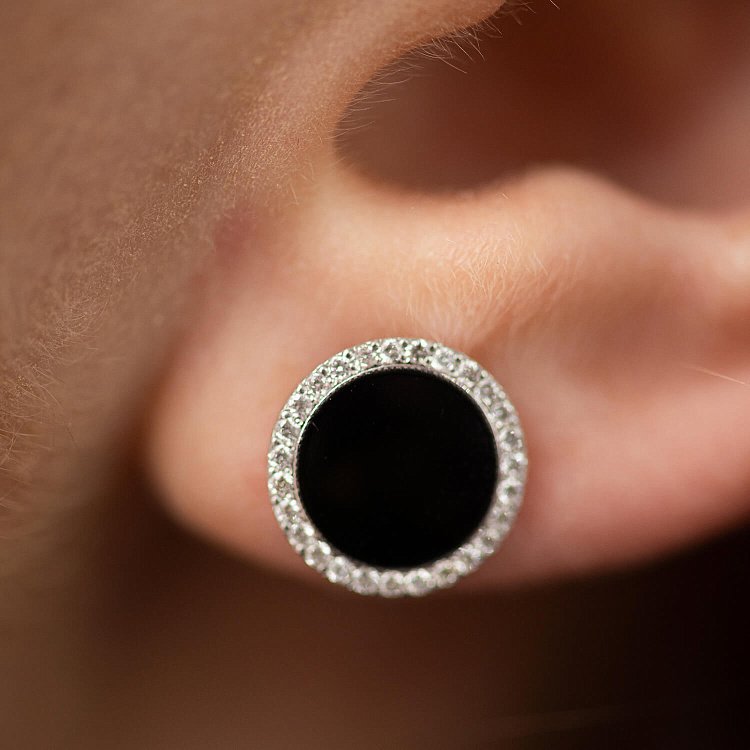 Золоті сережки - пусети з діамантами та емаллю 333341421 від ювелірного магазину Онікс - 3