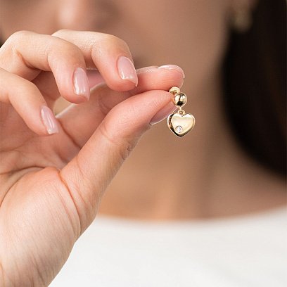 Золотые серьги - пусеты "Сердечки" с фианитами с07011 №6