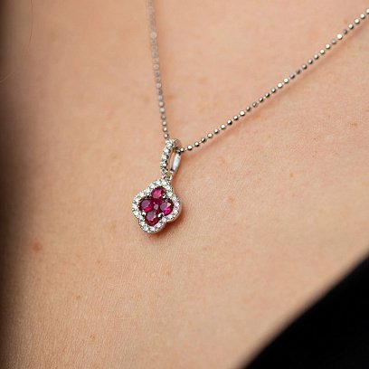 Золотий кулон "Конюшина" (діаманти, рубіни) пб0323cha №5