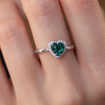 Серебряное кольцо "Сердечко" с кварцом и фианитами 1828/1р-QGR №4