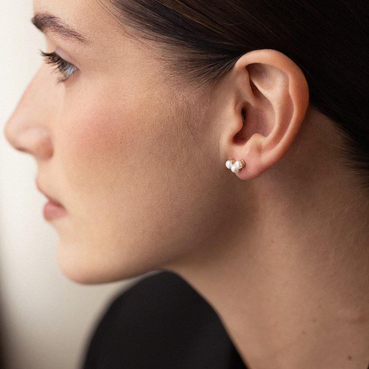 Серьги - пусеты "Джейн" в желтом золоте с жемчугом с08061 от ювелирного магазина Оникс - 5