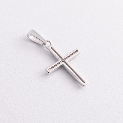 Крестик в белом золоте (фианиты) п04051 №2