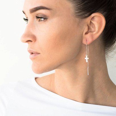 Золоті сережки - протяжки "Хрестики" с05498