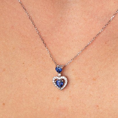 Золотая подвеска "Сердечко" с бриллиантами и сапфирами пб0287nl №2