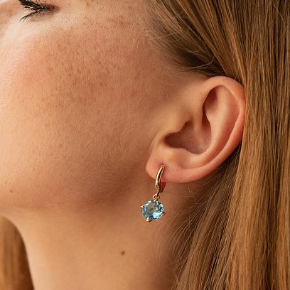 ﻿Золоті сережки "Захоплення" з блакитним топазом с05295 №6