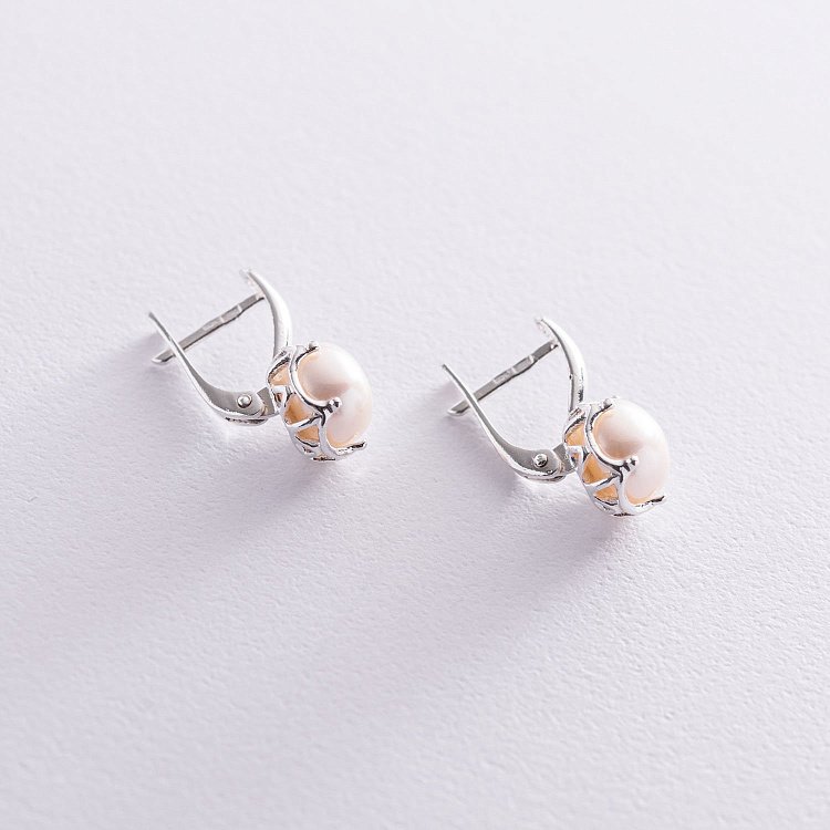 Серебряные серьги с культ. пресн. жемчугом 121860 от ювелирного магазина Оникс - 3