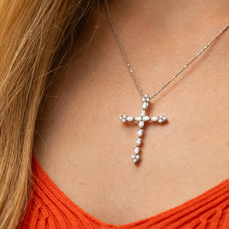 Крестик с бриллиантами (белое золото) пб0360lg от ювелирного магазина Оникс - 1