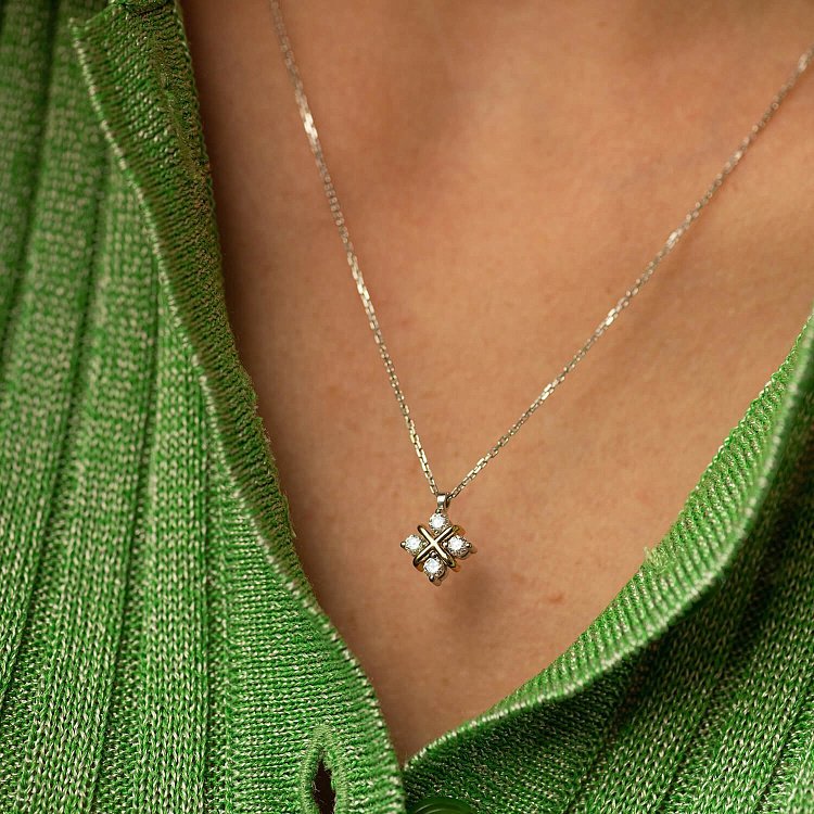 Золоте кольє "Конюшина" з діамантами 734801121 від ювелірного магазину Онікс - 3