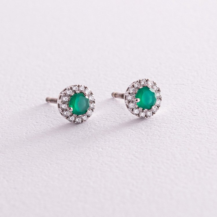 Серебряные серьги - пусеты с агатами и фианитами 2112/9р-GAG от ювелирного магазина Оникс