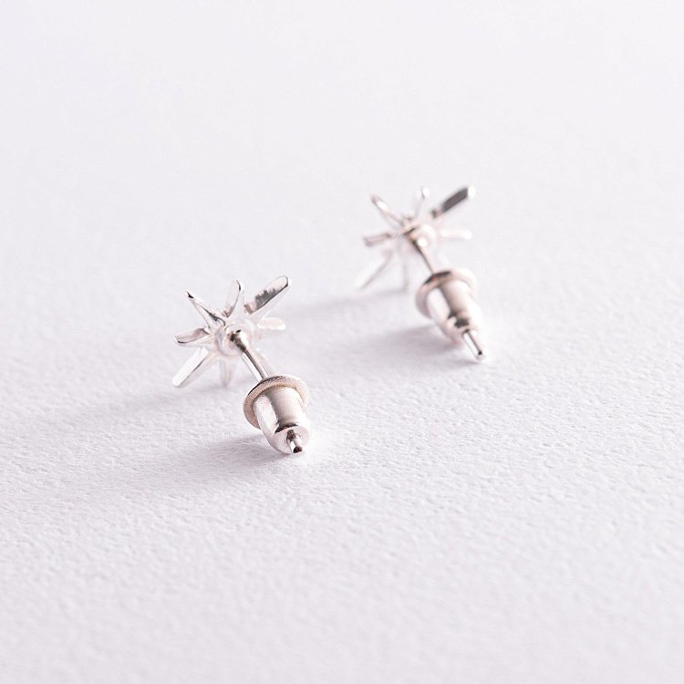 Срібні сережки - пусети "Зірки метеорити" з фіанітами 123206 від ювелірного магазину Онікс - 3