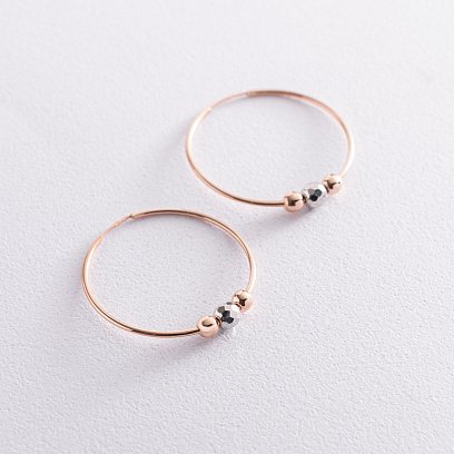 Золоті сережки-кільця з кульками с07784