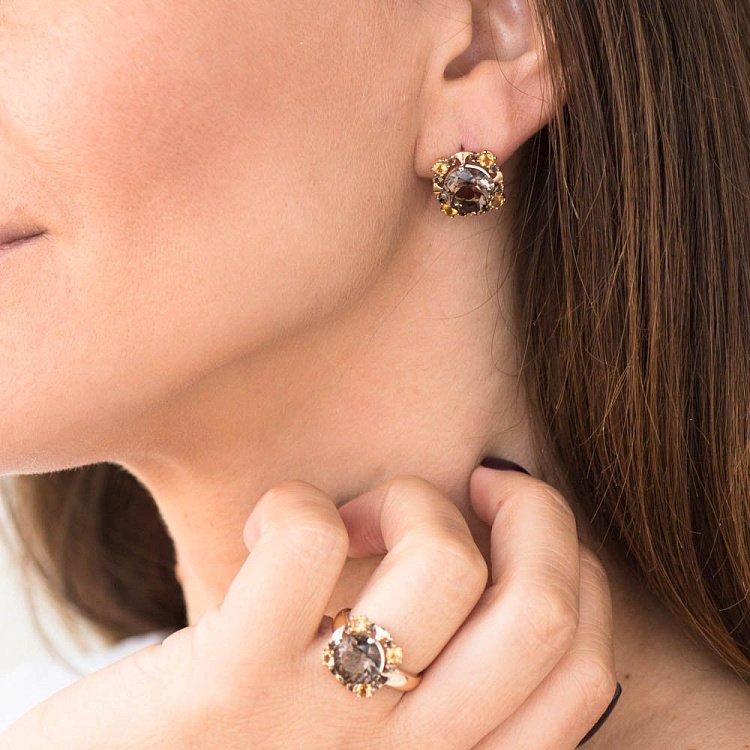 Золотое кольцо (дымчатый кварц, фианиты) 02-1420.0.4257 от ювелирного магазина Оникс - 4