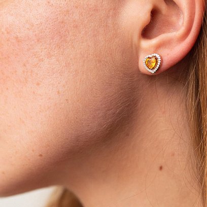 Золоті сережки - пусети "Сердечки" з діамантами та сапфірами сб0422gl №4